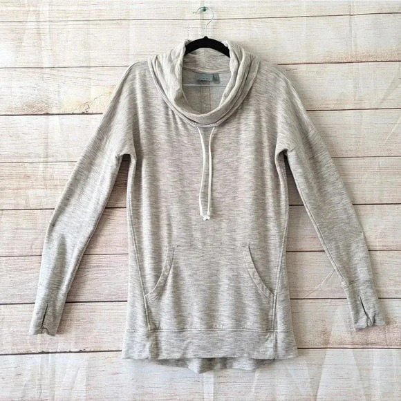 Athleta Cowl Neck Sweatshirt Women's Size Small S Oatmeal Kangaroo Pocket - Picture 1 of 13